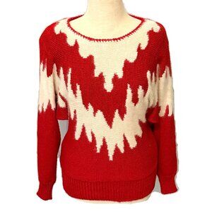 Rochelle Sweater Womens Small Red White Angora Vintage Christmas Holiday Metalli